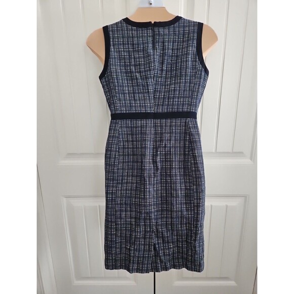 Talbots Navy Blue Textured Tweed Linen Cotton Sleeveless Sheath Dress Size 12 - Picture 6 of 9